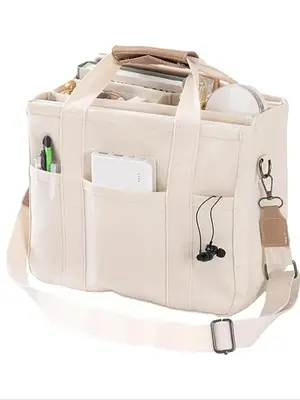 Women's Solid Color Multi-pocket Tote Bag, Fashionable Shoulder Bag for Work & Daily Life, Casual Trendy Versatile Minimalist...