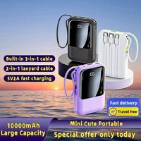 10000mAh Mini Cute Small Size 5V2A Fast Charging Multifunctional Power Bank, Large Capacity Rechargeable Portable Mobile Phon...