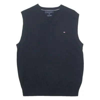 TOMMY HILFIGER Mens Vest Black V-Neck Tight Knit Sleeveless M