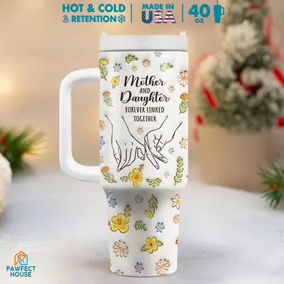 Pawfect House Motherhood Floral 40 Oz/ 20 Oz Stainless Steel Tumbler - Birthday Gifts Coffee Cup With Handle For Mother Daugh...