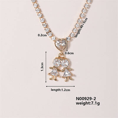 Shiny Family Theme Brass Micro Pave Cubic Zirconia Pendant Necklaces