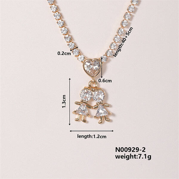 Shiny Family Theme Brass Micro Pave Cubic Zirconia Pendant Necklaces