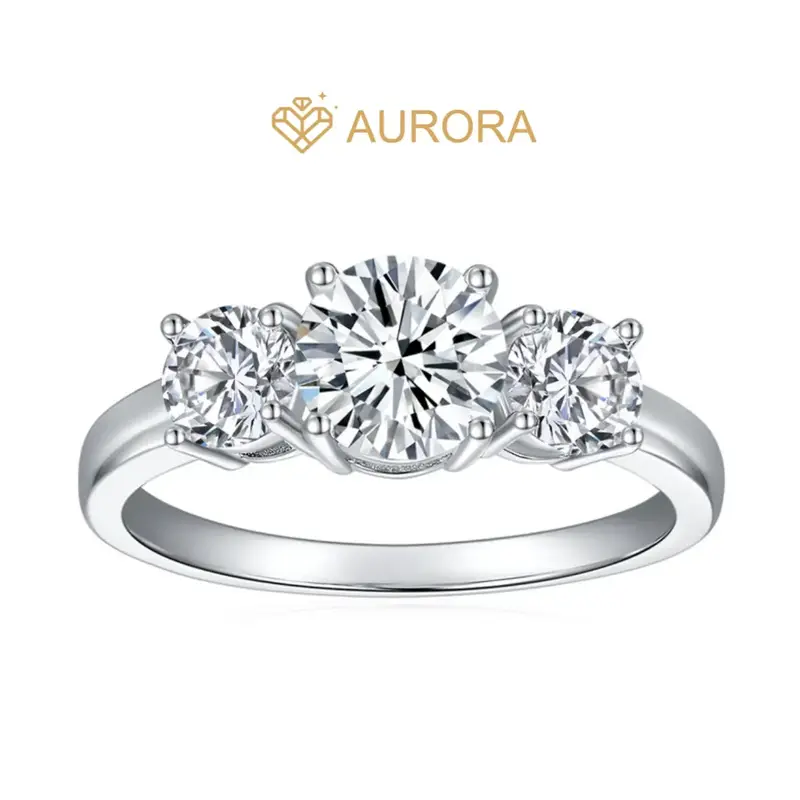 【#12 Past Present Future】Full Moissanite main stone and side stone rings 925 sterling silver  gift with gift senior Anniv...