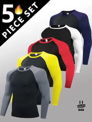 5 Pack Men's Long Sleeve Shirts Moisture WickingSweatproof Sunscreen Men's Quick Dry Breathable ColorBlock slim Long Sleeve T...
