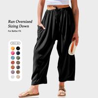 TARSE Womens Linen Wide Leg Pants Oversize Casual Loose Beach Palazzo Harem Pants with Pockets Summer Outfit