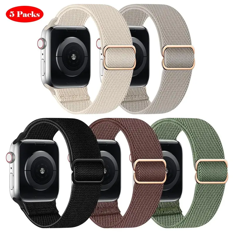 Multicolor Adjustable Nylon Watch Band, 5 Counts Fashion Replacement Watch Band for Men & Women, Wearable Accessories for App...