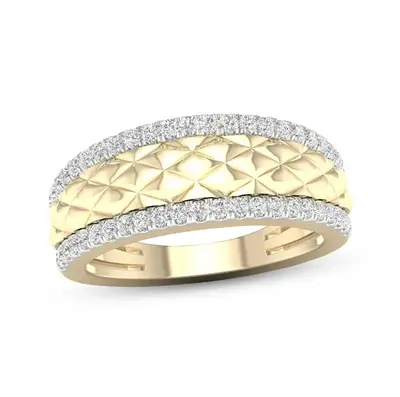 10K Gold 0.35 CT.T.W. Diamond Edge Quilted Wedding Band