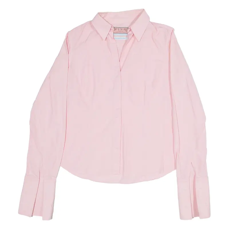 PINK Womens Plain Shirt Pink Long Sleeve S