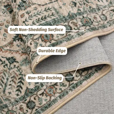 Garvee Neutral Area Rugs 5x7 Washable, Soft Vintage Large Bedroom Rugs, Boho Farmhouse Low Pile Non-Slip Indoor Throw Carpet ...