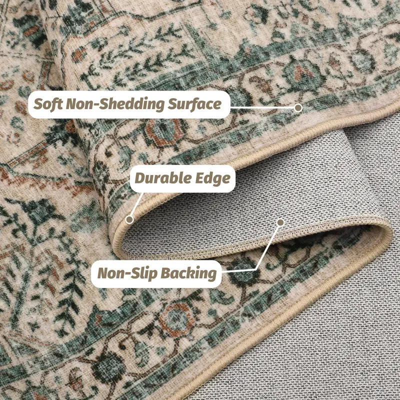 Garvee Neutral Area Rugs 5x7 Washable, Soft Vintage Large Bedroom Rugs, Boho Farmhouse Low Pile Non-Slip Indoor Throw Carpet ...