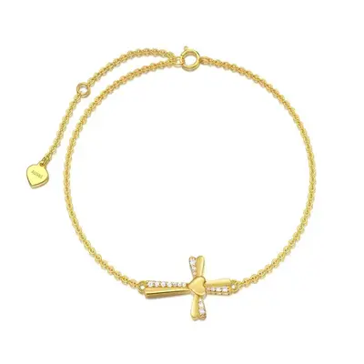 14K Gold Cubic Zirconia Cross Charm Bracelet