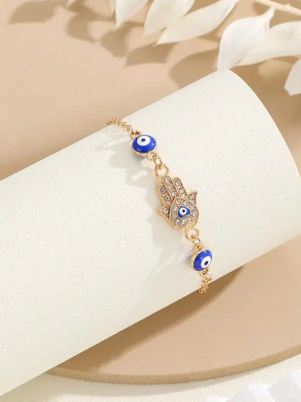 Women's Elegant Glittering Rhinestones Decorated Chain Bracelet with Eye Design, Exquisite Trendy Chain Bracelet, Fashion Acc...