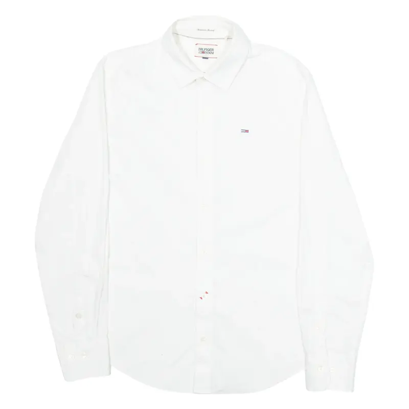 TOMMY HILFIGER Mens Plain Shirt White Long Sleeve M