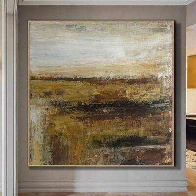 Abstract Field Painting Original Landscape Painting Brown Painting On Canvas Modern Wall Art | GOLDEN FIELD