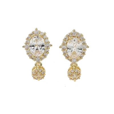 Oval Brass Micro Pave Clear Cubic Zirconia Stud Earring Findings