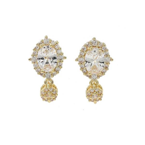 Oval Brass Micro Pave Clear Cubic Zirconia Stud Earring Findings