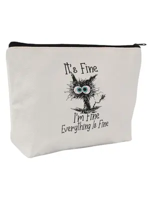 Cartoon Cat Pattern Makeup Bag, Casual Zipper Travel Toiletry Bag for Women & Girls, Funny Cat Cosmetic Bag, Best Gift Idea f...