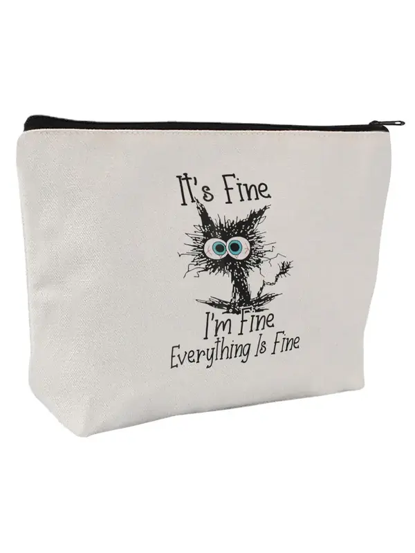 Cartoon Cat Pattern Makeup Bag, Casual Zipper Travel Toiletry Bag for Women & Girls, Funny Cat Cosmetic Bag, Best Gift Idea f...