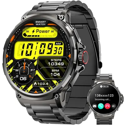 Men's Women's 1.85-inch Wireless Talking Smartwatch with Outdoor Fitness Tracking, Incoming Call/Message Alerts, Pedometer/Cl...