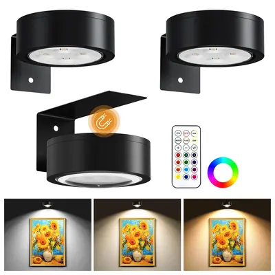 3-Pack Picture Light for Artworking, Modern Magnetic Wall Light with 12 RGB Color, Remote and Dimmable Timer for Picture, Pho...