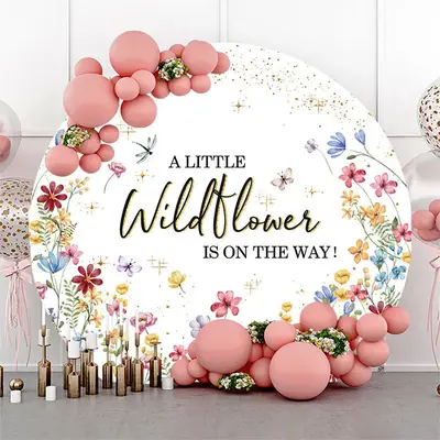 Aperturee Wildflower Is On The Way Round Baby Shower Backdrop | Baby Shower Round Backdrop | Round Baby Shower Backdrop | Bab...