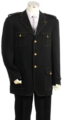 Canto Men's 2 Piece Military Fashion Suit with Shoulder Epaulettes