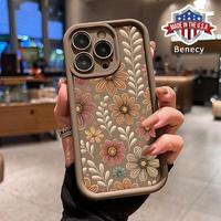 Vintage Floral Pattern Case for iPhone 16 15 14 Pro Max 13 12 11 XR XS Plus E Shockproof Drop Protection Rugged Durable Silic...