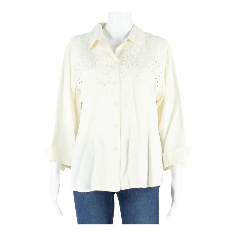 SANTI RQ Womens Shirt Cream Collared Long Sleeve Linen XL