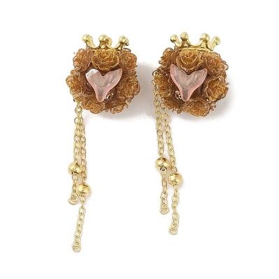 Handmade Flower Polymer Clay Rhinestone Tassel Dangle Beads