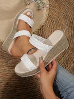 Women's Summer Outfits 2025 Woven Strap Slip-on Platform Trendy Sandals, Breathable Wedges Heels Sandals, Summer Beach Flat S...