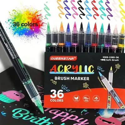 36 Colors Acrylic Paint Pens Set – Waterproof Soft Brush Tip Markers for Rock, Wood, Glass, Plastic & Paper, Quick-Dry Pain...