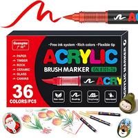 36 Colors Acrylic Paint Brush Pens Set – Waterproof Soft Brush Tip Markers for Glass, Rock, Wood, Plastic & Paper, Ideal fo...