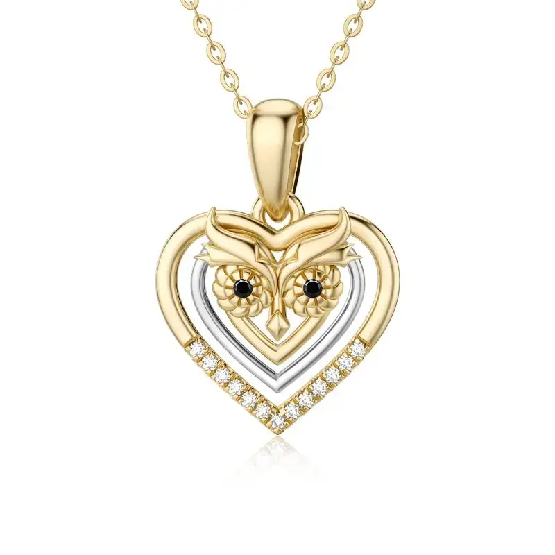 14K Two-Tone Owl & Heart Pendant Necklace For Women