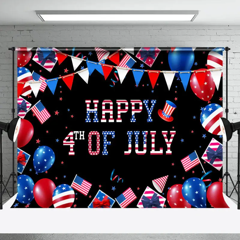 American Flag Balloon Happy 4Th Of July Backdrop - Aperturee