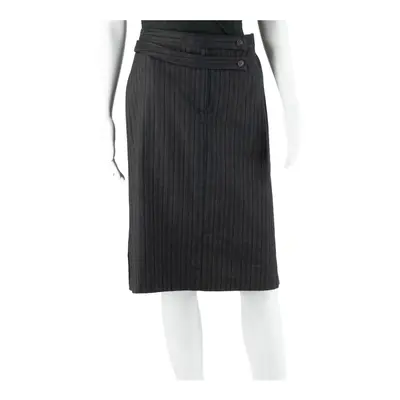 CARACTERE Knee Length Straight Skirt Blue Striped Womens UK 12