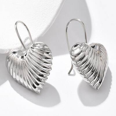 Textured Heart Brass Dangle Earrings