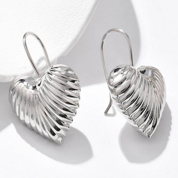 Textured Heart Brass Dangle Earrings