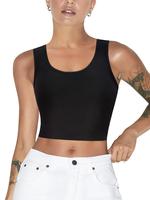 Women's Solid Compression Lingerie Top, Casual Comfy Breathable Round Neck Crop Top, Fashion Minimalist Women's Underwear For...