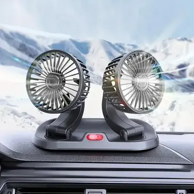 2-speed Dual-head Car Fan, 360° Rotatable Car Cooling Fan with Parking Sensors, USB Powered Adjustable Airflow Car Fan, Idea...