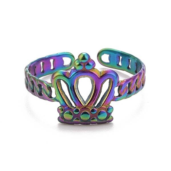 Rainbow Color Ion Plating(IP) 304 Stainless Steel Open Cuff Ring Findigns