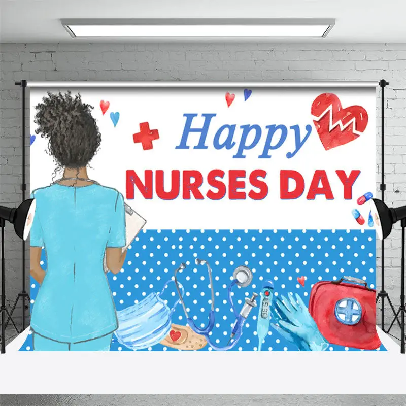 Blue White Happy Nurses Day Thank You Party Backdrop - Aperturee