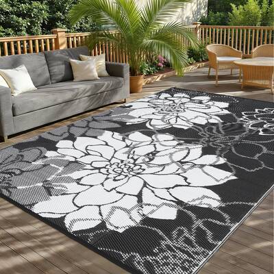 Garvee Large Outdoor Rug 9x18 Waterproof Reversible Floral Design Polypropylene Plastic Straw Non-Slip UV Resistant Patio Dec...