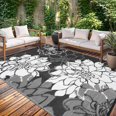 Garvee Large Outdoor Rug 9x18 Waterproof Reversible Floral Design Polypropylene Plastic Straw Non-Slip UV Resistant Patio Dec...