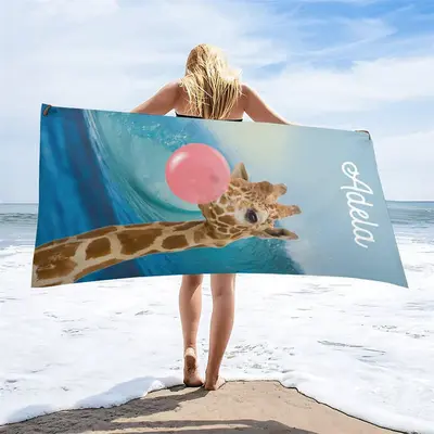 Custom Sea Waves Sky Bubble Gum Giraffe Beach towel - Aperturee