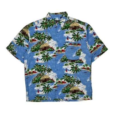 Puritan Floral Hawaiian Shirt - Large Blue Viscose