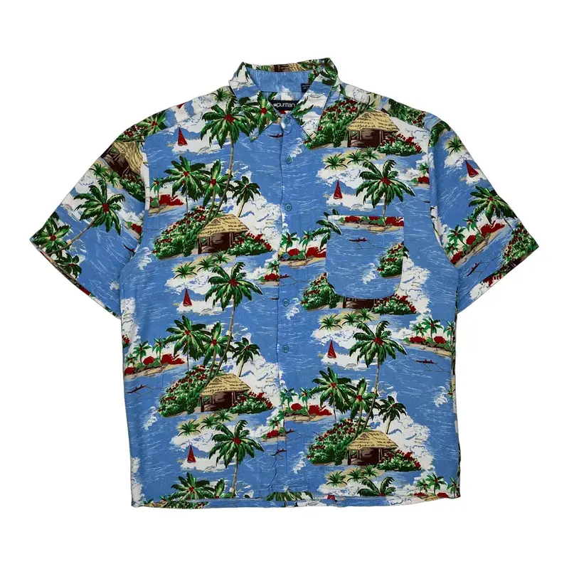 Puritan Floral Hawaiian Shirt - Large Blue Viscose
