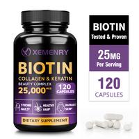 Biotin, Collagen & Keratin 25000MCG, Hair Growth Support, Skin & Nail Beauty, 120 Softgels Supplement
