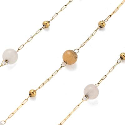 Natural Sunstone & 304 Stainless Steel Beads Link Chains