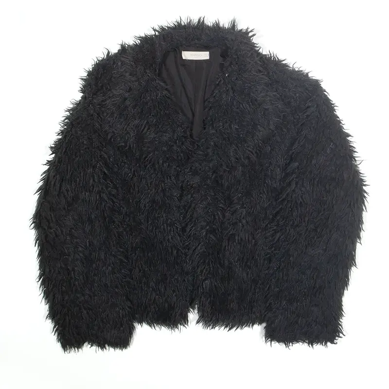MANGO Borg Fleece Jacket Black Girls L