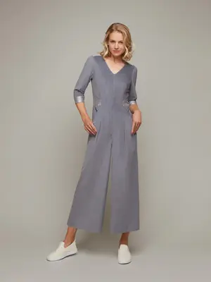 COLONNADE | Tailored 3/4 Sleeve Jumpsuit | Color: Frost Grey | Size: XXS